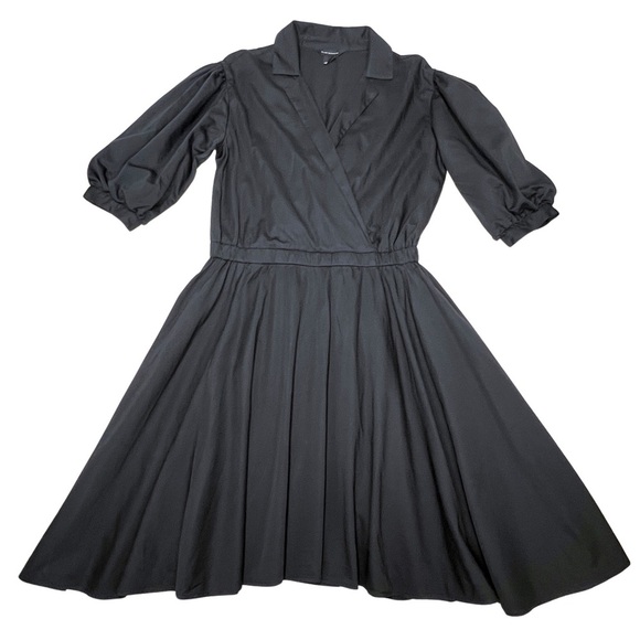 Club Monaco Dress Collared A Line Cotton Blouson Puff Sleeves Black 8 Medium M - Picture 10 of 16